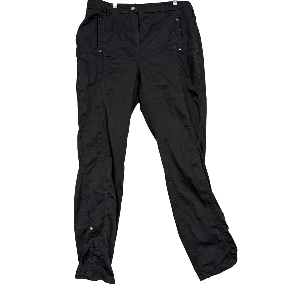 Chicos Ankle Pants Womens 1.5 Black Ruched Hem Tapered Stretch Travel‎ Casual